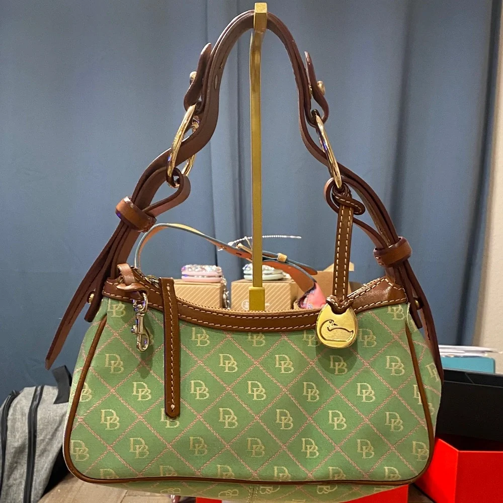 Dooney & Bourke Green and Tan Shoulder Bag (OBO). - Picture 1 of 9